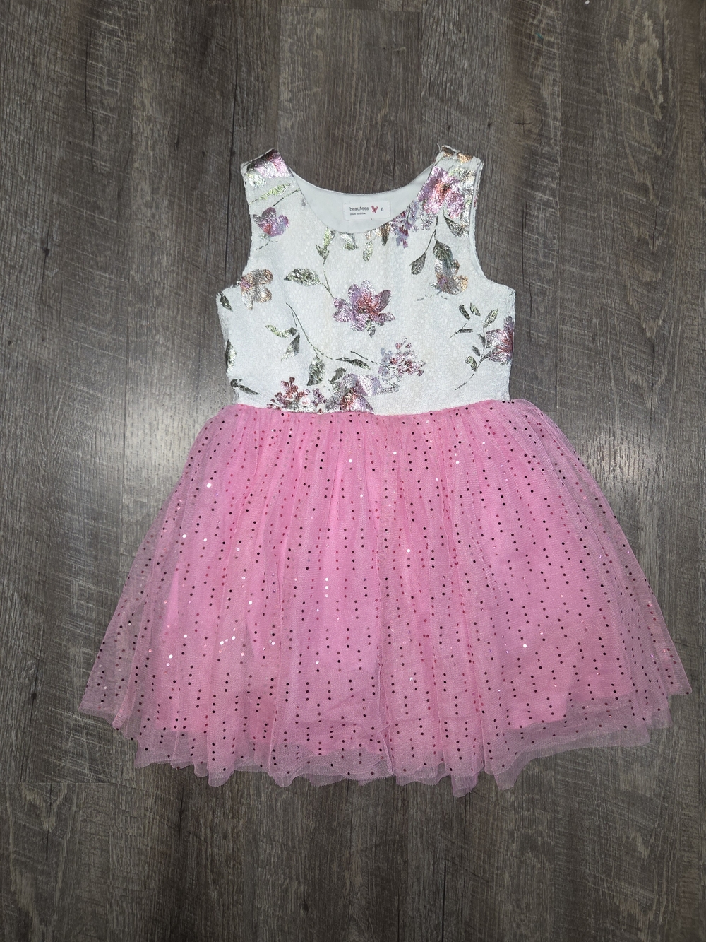 Beautees Pink Floral Glitter Tulle Party Dress